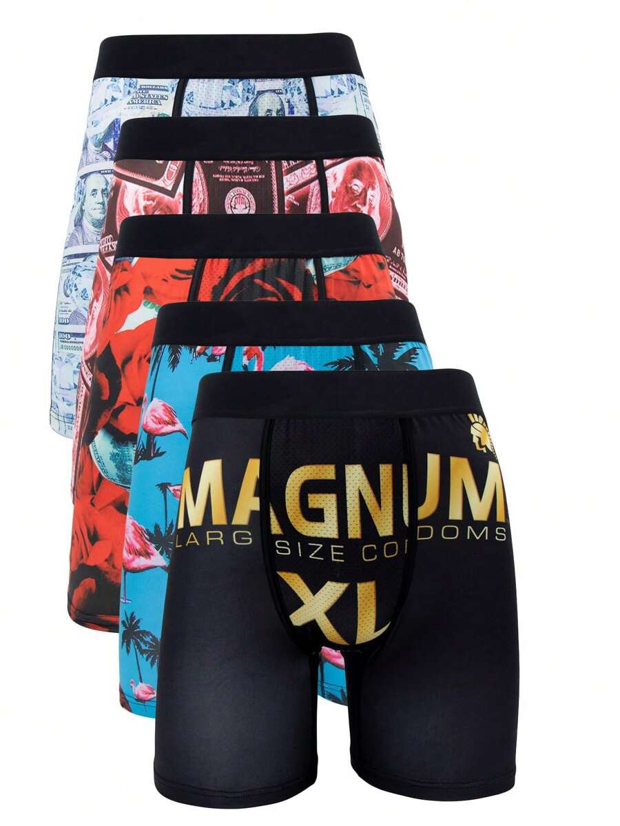 CMENIN 5pcs Men's Printed Long Boxer Briefs - Multicolor - View 1