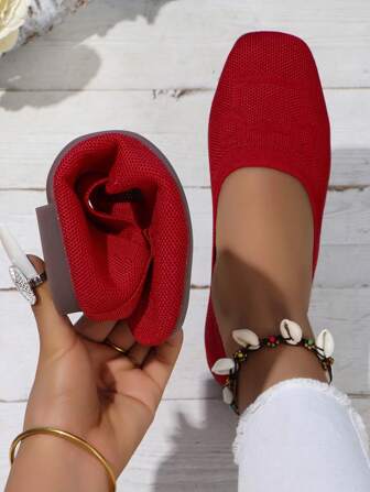 Women's Fashion Flat Shoes - Ultra-Breathable Knit Sneakers - Soft And Comfortable For Everyday Wear - Elastic, Easy Slip-On, Durable Ballet Flats