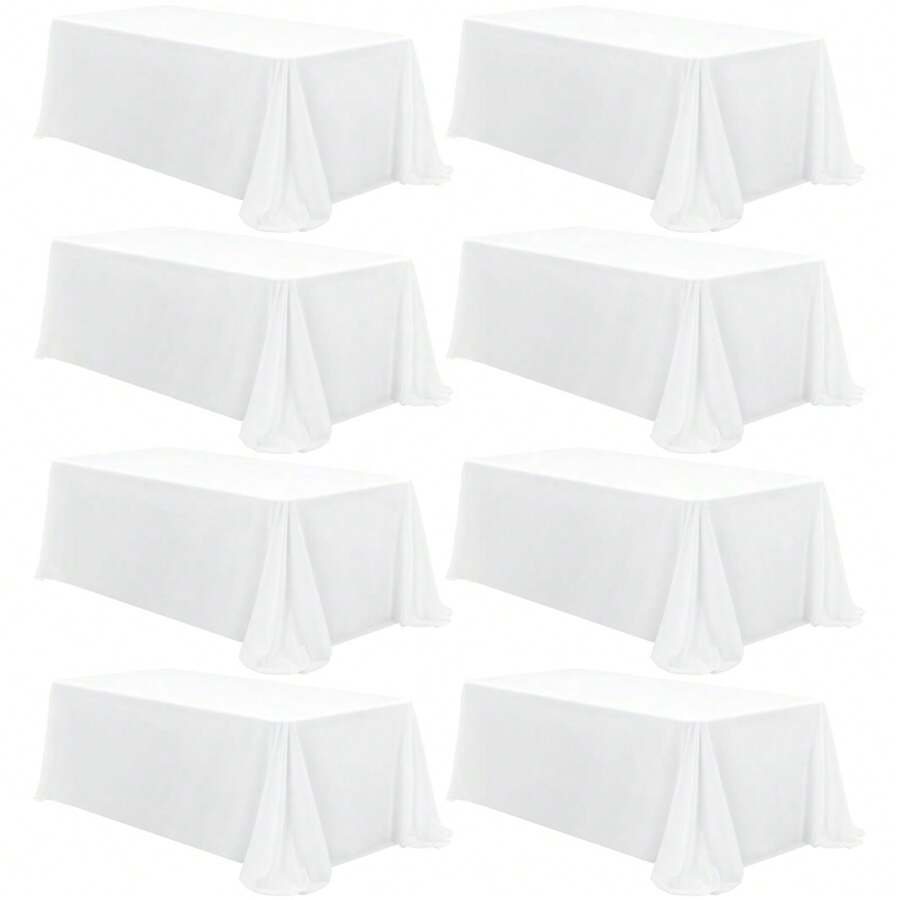 8 Pack Polyester Tablecloths,90 X 156 Inch Rectangle Table Cloth For 8 Foot Tables,Stain And Wrinkle Resistant Washable Fabric Table Cover For Wedding Banquet Restaurant Party Outdoor Party Wedding Outdoor Activities Banquet Multiple Colors,Weddings Graduation Season Outdoor Events Entertain Guests - 白色 - 查看 1