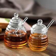 Cirelle 1 borcan de miere cu lingură și capac, vas de miere din sticlă cu 17 compartimente în formă de fagure, potrivit pentru bucătăria de acasă, restaurant, cafenea, articole esențiale Rama Kitchen, utilizare în bucătărie, consumabile pentru restaurante de înaltă calitate, cadou de casă nouă, utilizare la petreceri, cină în familie, utilizare la ceaiul de după-amiază