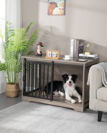HaluPeit Dog Cage Furniture, Dog Box, 2 Doors, Modern Dog House For Small/Medium/Large Dogs Up To 100 Kg, Side Table, Dog House For Home, 60 X 100 X 68 Cm - Grey - View 3