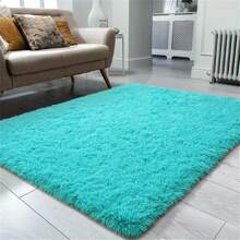 Alfombra extra suave para sala de estar, alfombra de pelo largo moderno, alfombra de vestidor para dormitorio, 150cm x 200cm - Celeste - Ver 5