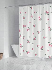 1 件亮粉色碎花印花浴帘，带 12 个挂钩，防霉防水，现代风格浴室装饰，无需钻孔，浴室防滑垫和马桶垫秋季装饰浴室配件返校 - 彩色 - 查看 2