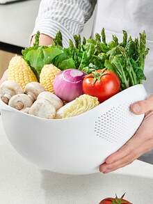 1個創意廚房洗米碗，塑料濾水籃，可作為蔬菜清洗籃、多種尺寸可選，適用於廚房、夏日派對、食品、露營、收納、室內裝飾、廚房物品等。 - 白色 - 查看 1