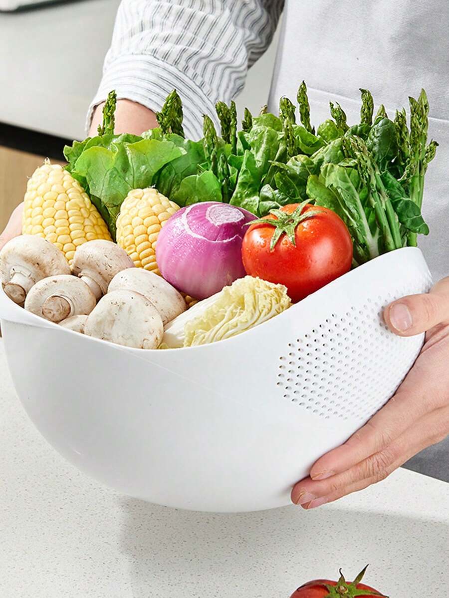 1個創意廚房洗米碗，塑料濾水籃，可作為蔬菜清洗籃、多種尺寸可選，適用於廚房、夏日派對、食品、露營、收納、室內裝飾、廚房物品等。 - 白色 - 查看 1