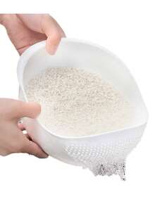 1個創意廚房洗米碗，塑料濾水籃，可作為蔬菜清洗籃、多種尺寸可選，適用於廚房、夏日派對、食品、露營、收納、室內裝飾、廚房物品等。 - 白色 - 查看 3