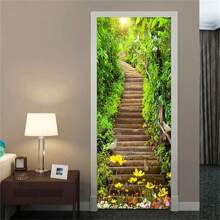 3D Forest Door Sticker Vinyl Wallpaper Self-Adhesive DIY For Dream Animal Bedroom Study Decoration Home Design Decal Murals, Stickers, Wall Decal, Vinly Decal For Home Decorations, Spring Decoration Items Refresh Your Home, Rama Decoration Stickers Gifts Birthday Graduation
