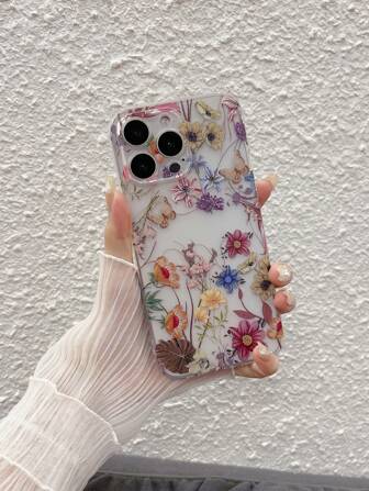 1 件透明 TPU 手机壳，带防摔支架，彩绘图案，兼容 Apple 和 Samsung 型号