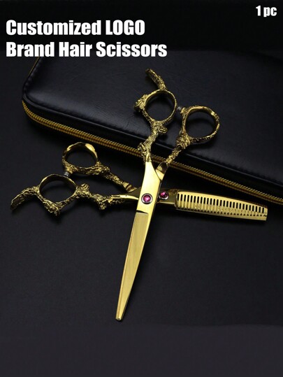 1pc Custom LOGO Hair Shears Professional Hairdressing Scissors 6 Inch Gold Dragon Handle Hair Stylist Scissors Hair Gallery Styling Tools Cutting Scissors And Thinning Barber Scissors