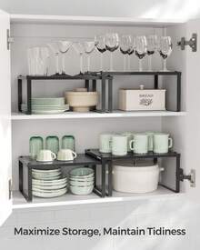SONGMICS Cabinet Shelf Organizer, Stackable, Expandable, Set Of 4 Metal Kitchen Counter Shelves - Black - View 2