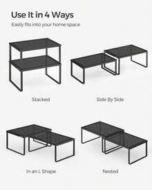SONGMICS Cabinet Shelf Organizer, Stackable, Expandable, Set Of 4 Metal Kitchen Counter Shelves - Black - View 6