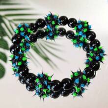 1 pieza Pulsera elástica hecha a mano con cuentas de bolitas de silicona en diseño alternativo, textura suave adecuada para uso diario - Esférico - Ver 9