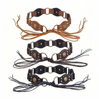New Women's Vintage Leather & Metal Buckle Western Style Belt, Fashionable Rope Tied Waistband Bow Halloween Summer, School Fall, Autumn, Halloween