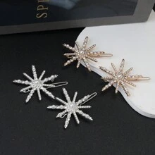 2 Peças Presilha de Cabelo com Estrela de Pérola Falsa e Strass, Decoração Fofa e Delicada de Floco de Neve, Presilhas de Garra, Grampos de Cabelo, Acessórios Escolares, Acessórios de Cabelo de Pérola, Acessórios de Cabeça, Grampo de Cabelo - Multicolorido - Visão 4