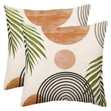 2 Chiếc Vỏ Gối Mùa Hè Bohemian 45.72 X 45.72 Cm, Vỏ Gối Trang Trí Ngoài Trời Màu Cam Và Lá Màu Xanh Lá Cây, Vỏ Gối Trang Trí Trừu Tượng Thời Trung Cổ Vỏ Gối Bằng Vải Lanh Không Có Lõi Gối - Nhiều màu - Xem 1