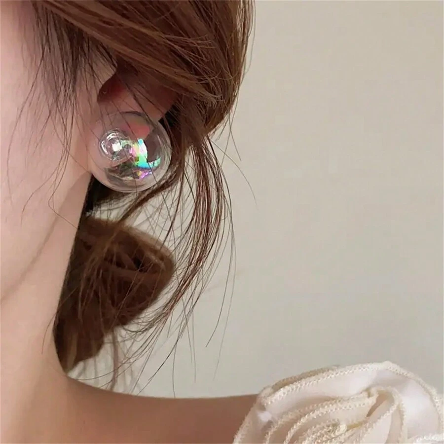 Creative Glass Bubble Earrings Transparent Bubble Ball Earrings For Women Party Gift - Silver - View 1
