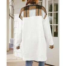 Womens Winter Coats Fuzzy Fleece Long Jackets Plaid Shacket Button Down Shirts Lightweight Outwear Cardig - 卡其色 - 查看 2