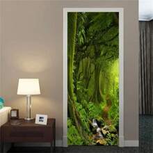 3D Forest Door Sticker Vinyl Wallpaper Self-Adhesive DIY For Dream Animal Bedroom Study Decoration Home Design Decal Murals, Stickers, Wall Decal, Vinly Decal For Home Decorations, Spring Decoration Items Refresh Your Home, Rama Decoration Stickers Gifts Birthday Graduation