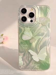 奢华渐变绿蝴蝶彩绘羽毛面纱激光保护手机壳适用于 Apple 13/13 Pro/13 Pro Max/14 Pro Max，带有彩色极光闪粉烟花；带链兼容 11 和 12 系列，防摔全覆盖手机壳适用于 15 Promax 防水防震防刮 - 彩色 - 查看 3