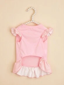 1pc Pink Polka Dot Bowknot Cap Sleeve Vest Dress For Small Dogs, Teddy, Bichon Pet Clothes