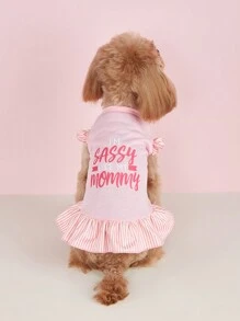 1pc Pink Polka Dot Bowknot Cap Sleeve Vest Dress For Small Dogs, Teddy, Bichon Pet Clothes