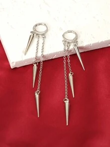 1 Pair Of Punk Style Cone Shaped Tassel Pendant Earrings, Women's Daily Personalized Dangling Earrings - Awl Pendant Earrings - View 2