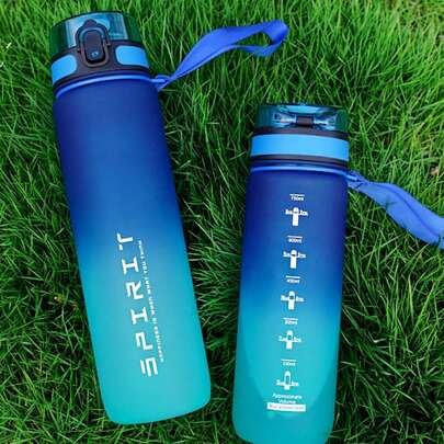 1pc 1000ml/750ml Gradient Color Outdoor Camping Sports Water Bottle, Large Capacity Portable Drinking Bottle With Scale, Suitable For Men And Women