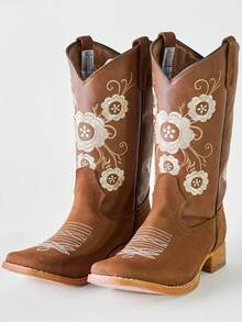 Botas De Mujer Con Bordado, Botas a Media Caña con Flores - Oro Flor - Ver 2