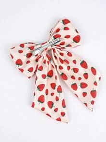 1 件装珍珠草莓蝴蝶结发夹，优雅丝带草莓大发夹，适合女士长尾发饰 - 彩色 - 查看 5