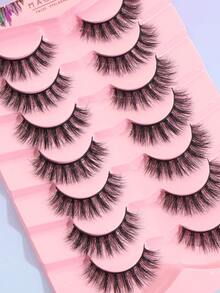 MAGEFY 7 Pairs Natural Fluffy False Eyelashes Faux Mink Long Eyelashes Extensions Slim Soft For Everyday Use Makeup Tool For Beauty - 黑色 - 查看 2