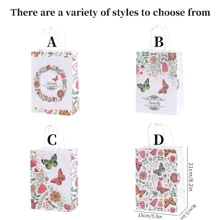 1入組蝴蝶和花紋牛皮紙袋，秘密花園便攜禮物袋 - 彩色 - 查看 2