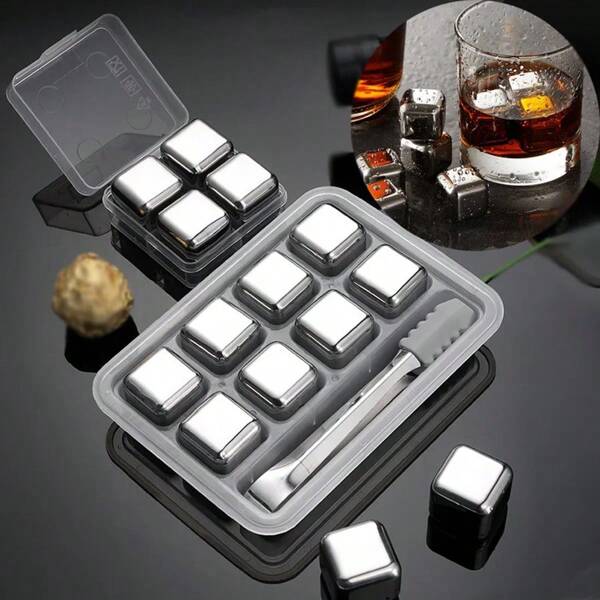 Glaçons en acier inoxydable 304 pour whisky, glaçons réutilisables multifonctions, 4/6/8 pièces, pierres pour différents types de boissons, cadeau pour le père