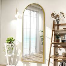 Arched Full Length Mirror 71"X26" For Bedroom, Full Body Mirror With Stand, Hanging Or Leaning For Wall, Aluminum Alloy Thin Frame Floor Standing For Living Room, Tall Home Decor Back To School Room Decor School Supplies - 金色 - 查看 5