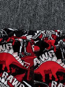 2件套男童恐龙印花无袖上衣和短裤套装，适合3-7岁儿童，夏季款 - 紅色 - 查看 7