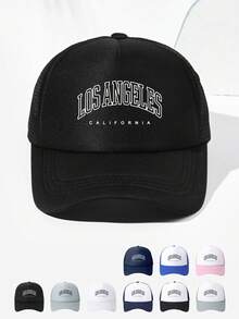 1 件透气网眼棒球帽，镂空字母印刷“LOS ANGELES”，可调节防晒棒球帽，时尚百搭老爹帽，适合卡车司机或露营和钓鱼等户外活动