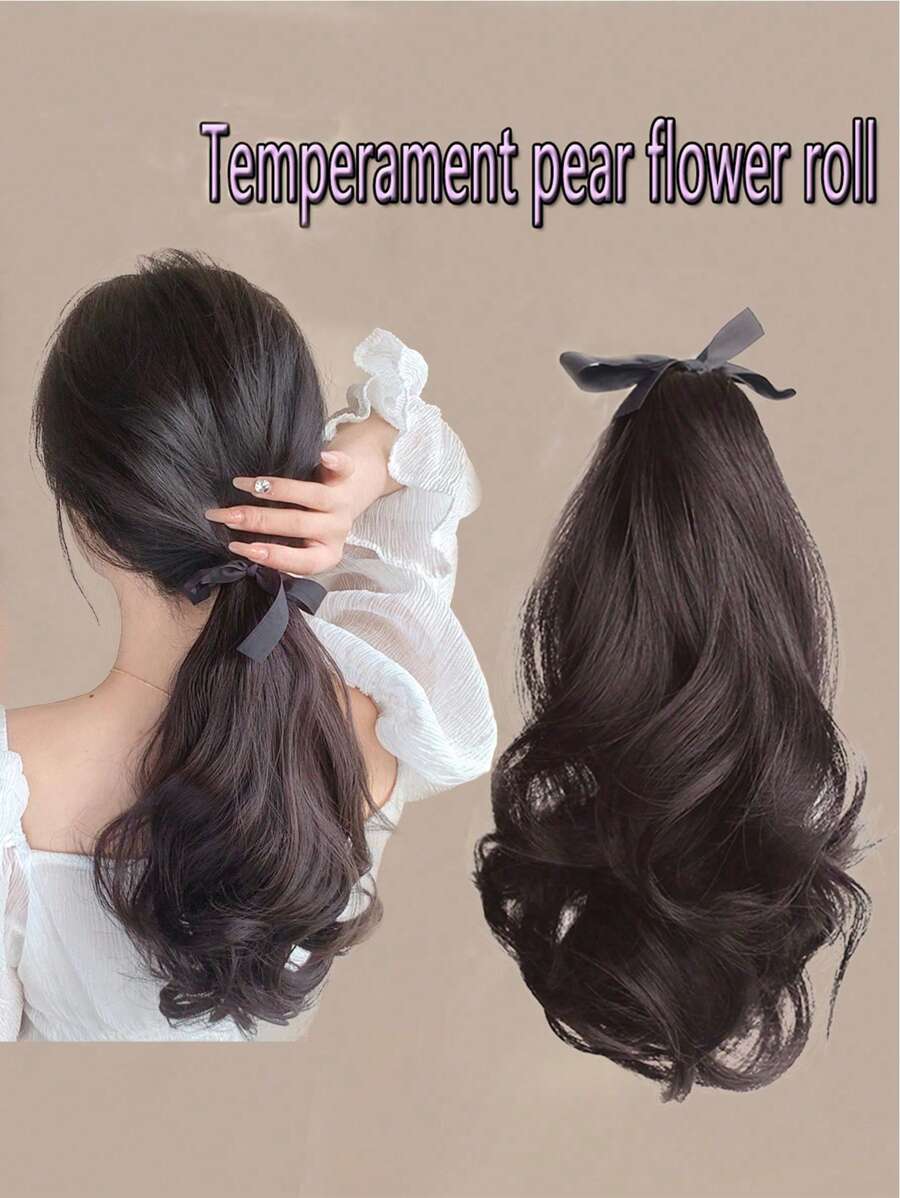 Bow Decor Curly Ponytail Synthetic Hair Extension - Black - View 1