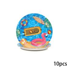 Set de vajilla para fiestas temáticas en la piscina para 10 personas que incluye platos de papel, servilletas, vasos, mantel y decoraciones para fiestas de cumpleaños - Multicolor - Ver 10