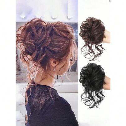 1 件装女士花蕾球发髻自然蓬松接发带拉绳马尾假发休闲