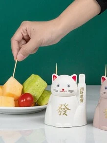 1入組卡通招財貓牙籤筒，風自動彈出式牙籤盒，創意家居牙籤收納盒