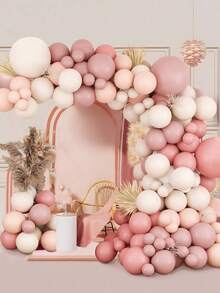 100 件復古粉紅色淺橙色淺粉紅色沙白色派對乳膠氣球膠鍊和氣球配件,完美裝飾生日婚禮假日週年紀念活動派對房間牆壁攝影背景,裝飾氣球拱門套件 - 彩色 - 查看 3