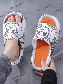 Men's Simple Summer Flip-Flops, Antiskid And Outdoor, Suitable For Home And Beach/exterior, sandalias antideslizantes para el baño y hogar con estampado de osito de peluche,Zapatillas De Verano Antideslizantes Para Parejas Al Aire Libre/interiores,Zapatillas Cómodas De Moda Con Diseño De Caricaturas Para Hombres - Naranja - Ver 4