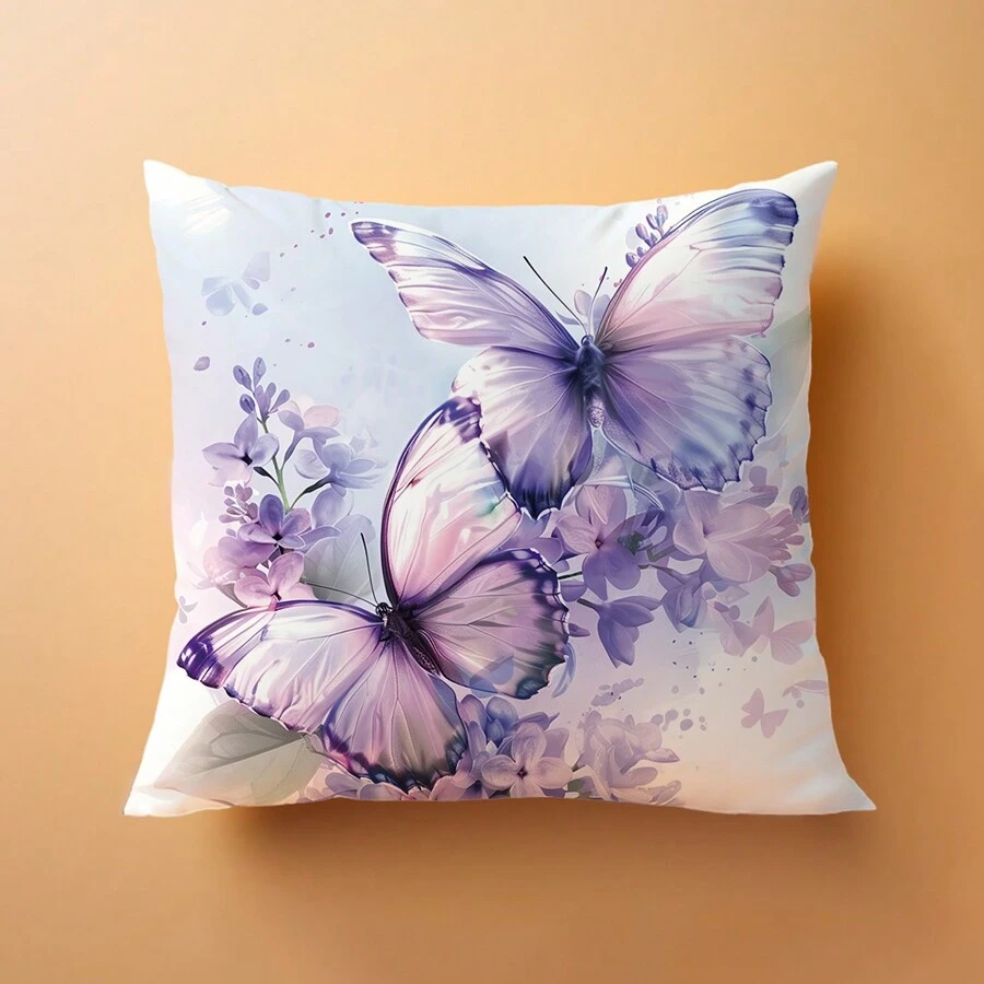 MEMNUN 1 peça/2 peças 45 x 45 cm/50 x 50 cm/40 x 40 cm [Impressão Unilateral] Capa de Almofada Poética e Elegante com Borboleta Iridescente de Verão, Feita de Tecido de Veludo Pêssego, Adequada para Verão, Uso Diário ou Decoração Doméstica, Sala de Estar, Quarto, Sofá, Arte, Design, Ambiente