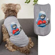 1 Pc Pet Cat Dog Printing Vest ,Cartoon Pattern Pet T-Shirt Tops - Grey - View 5
