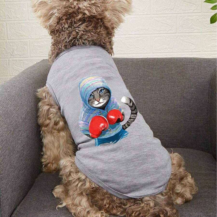 1 Pc Pet Cat Dog Printing Vest ,Cartoon Pattern Pet T-Shirt Tops - Grey - View 1