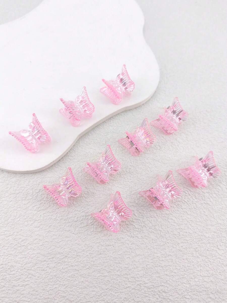 10 件女士 AB 色蝴蝶形塑料发爪夹，适合日常使用情人节 - 粉色 - 查看 1