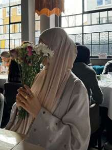 1pc Women Elegant Long Abaya Robe, Handmade Embroidered Modest Dress, Versatile Linen Outfit For Festive & Casual Wear - Taro Color - View 2