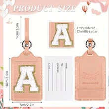 Initial Luggage Tag For Suitcases TSA Approved, PU Leather Personalized Letter Luggage Tags With Privacy Cover Name Card, White Cute Monogrammed Travel Backpack Tags For Women - Pink - View 3