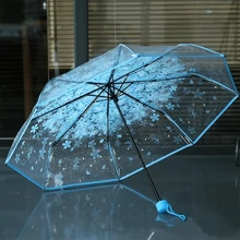 1pc Transparent Cherry Blossom Pattern Folding Umbrella, Casual Lightweight Portable Rain Gears For Men's & Women's Outdoor Activities - Multicolor - View 9