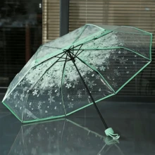 1pc Transparent Cherry Blossom Pattern Folding Umbrella, Casual Lightweight Portable Rain Gears For Men's & Women's Outdoor Activities - Multicolor - View 10