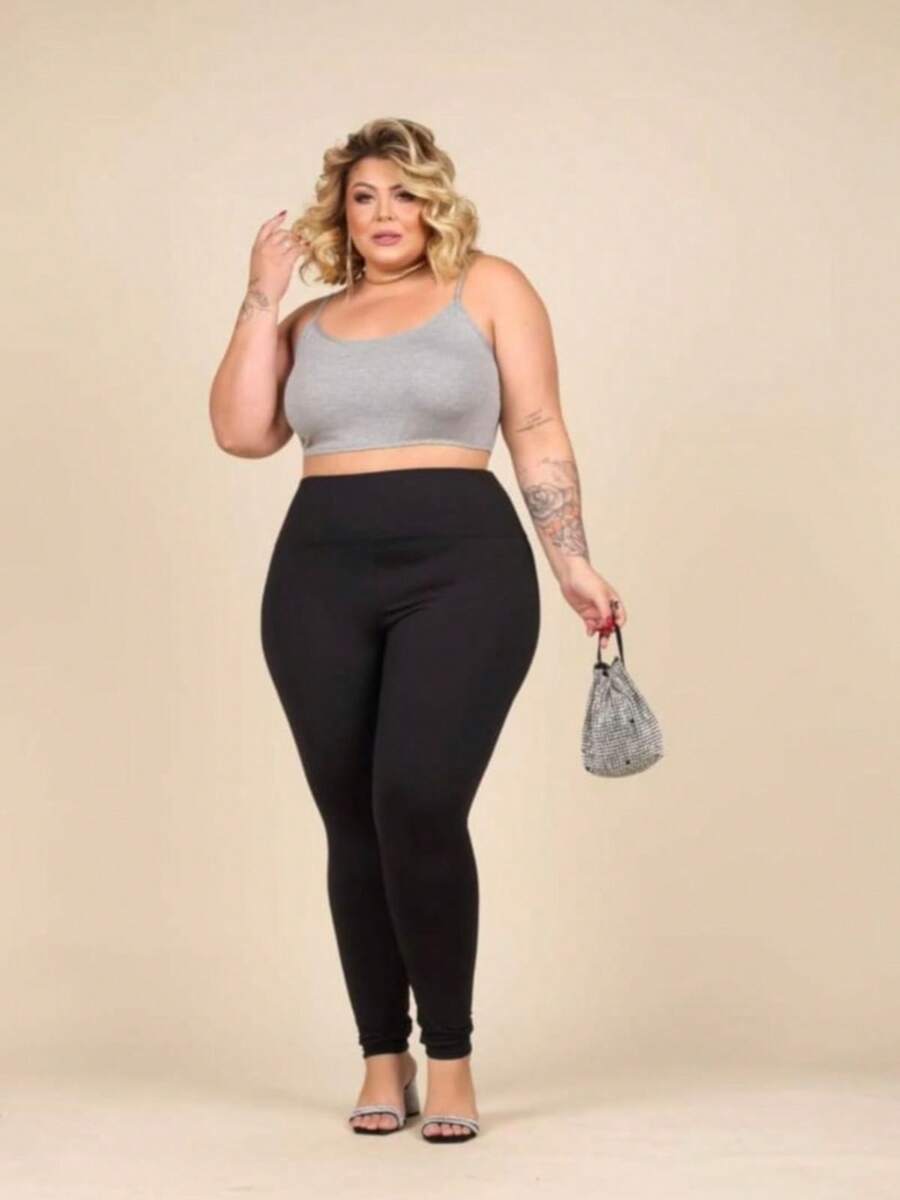 Plus Size Leggings - 黑色 - 查看 1
